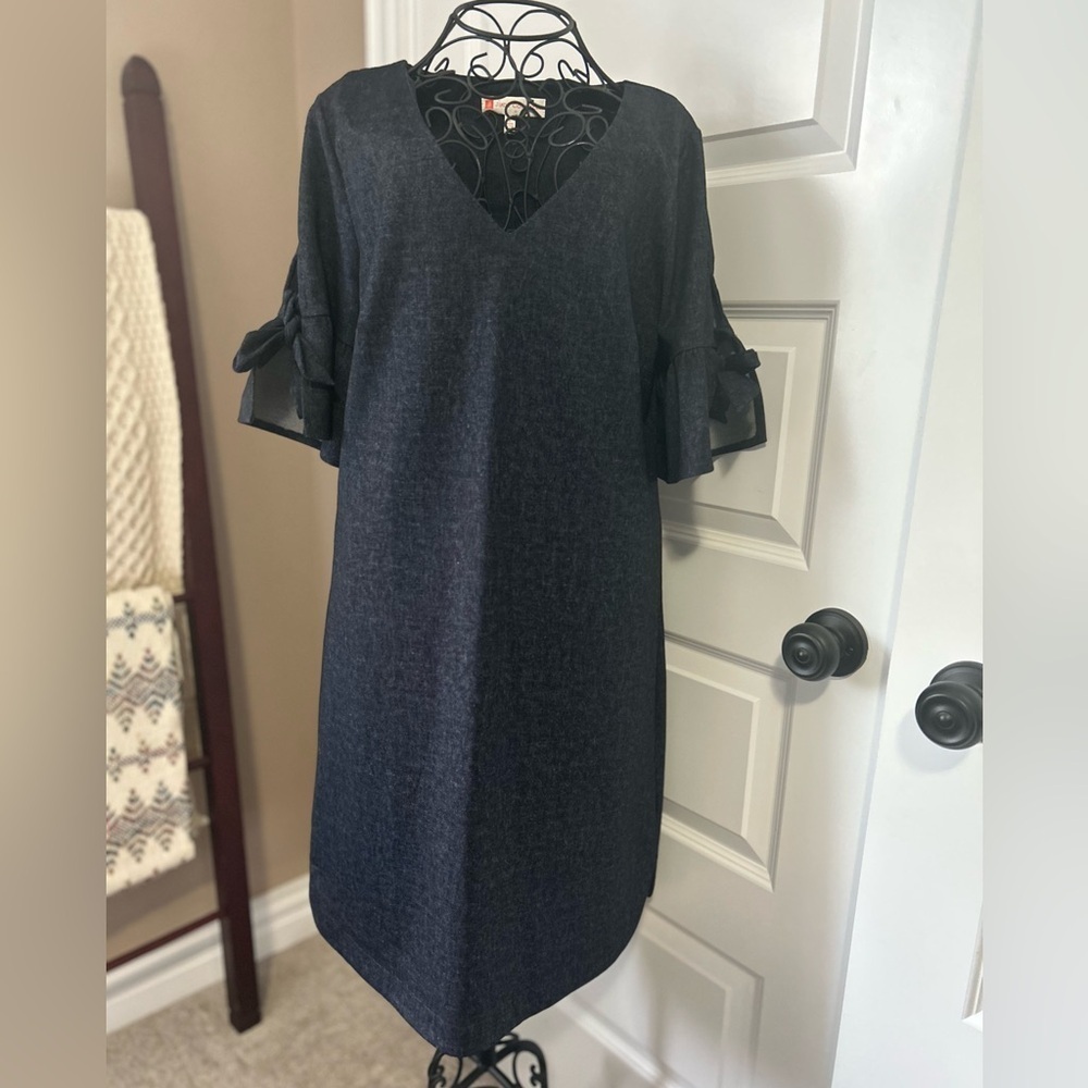 NEW Jude Connally Dark Blue Denim Look V-Neck Dress